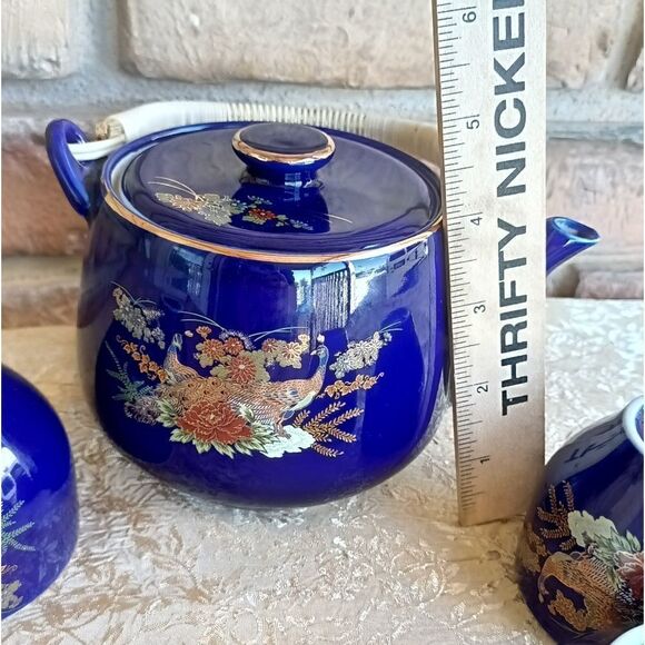 Vintage Cobalt blue kettle w 4 cups Japan - Picture 9 of 13